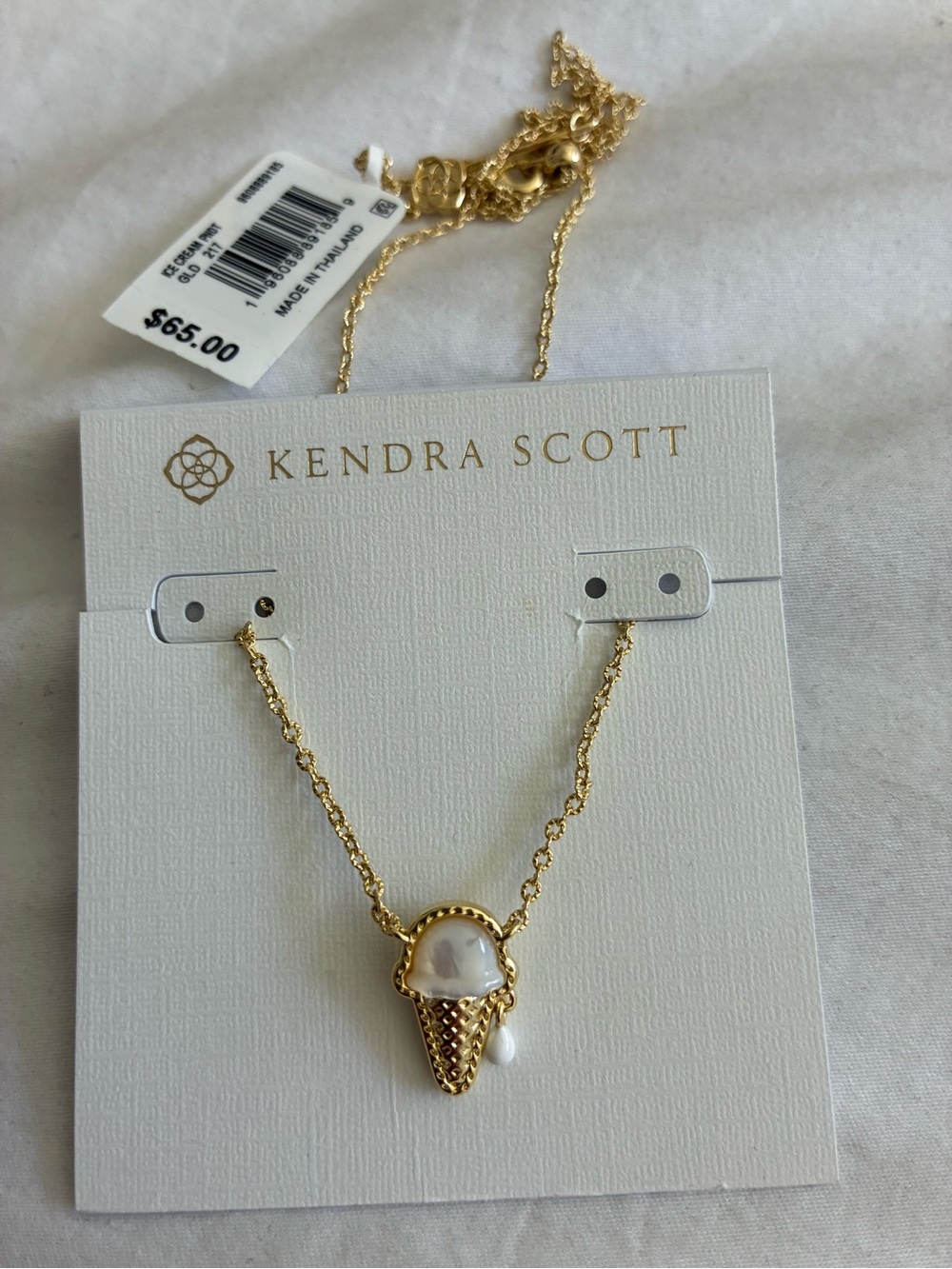 Kendra Scott Gold Ice Cream Charm Necklace with White Stone